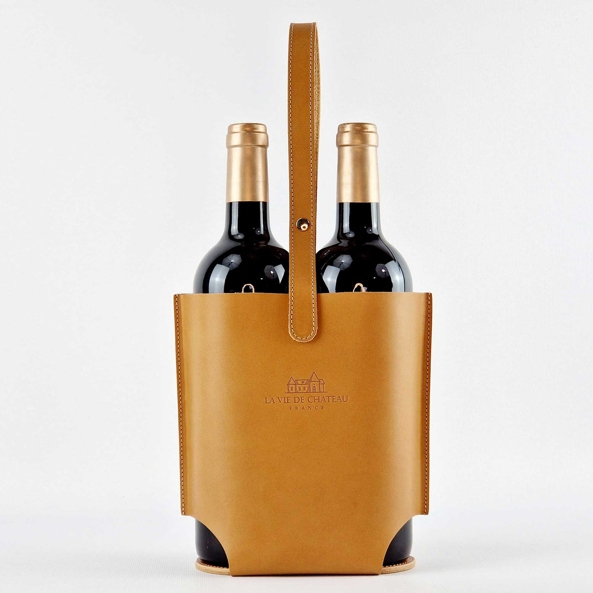 La Vie du Château Double Bottle Holder in stitched leather — wine gifts for every budget