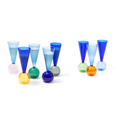 Bubbles Celebration La Collection — set of 8 mouth-blown champagne flutes by Monica Guggisberg and Philip Baldwin for L'Atelier du Vin