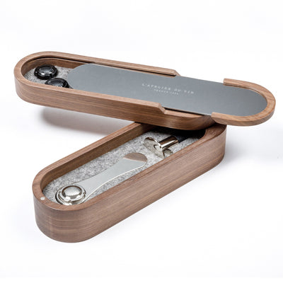 Sparkling Set — champagne lover's walnut cabinet with sliding tray by L'Atelier du Vin